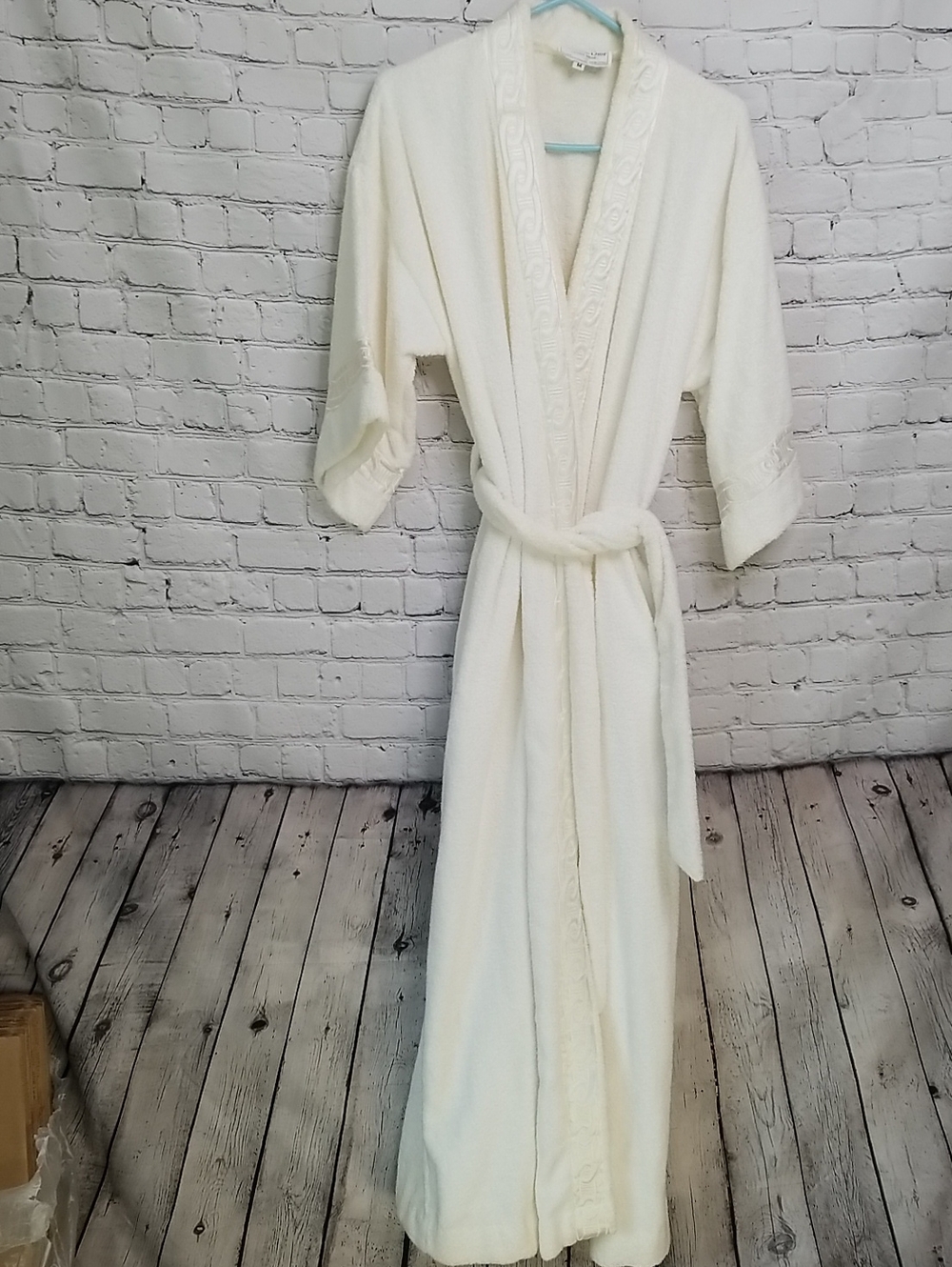 Christian Dior Vintage Womens Terry Cloth Bath Robe With Satin Trim GUC